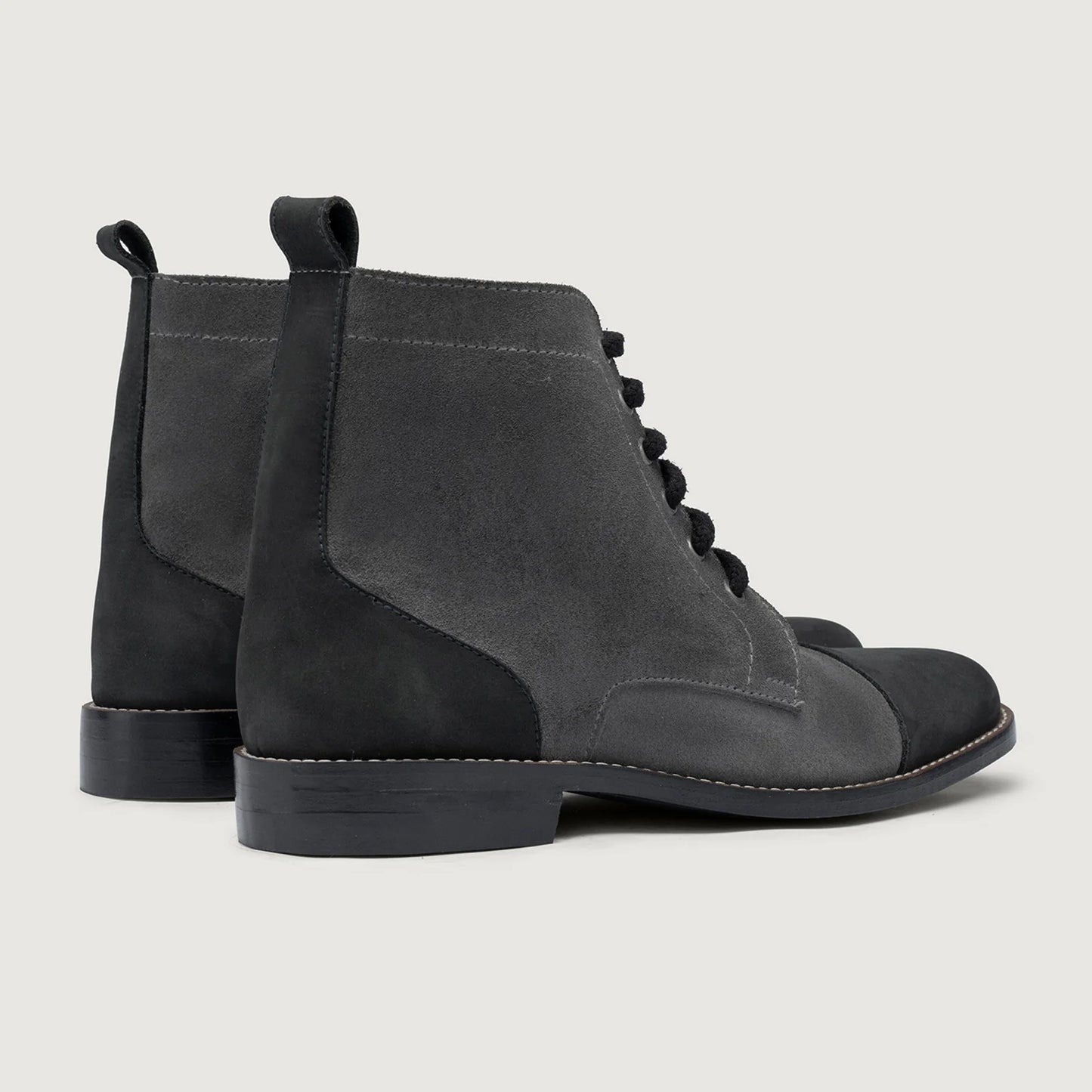 Knight Derby Grey & Black Leather Boots - StudGuard
