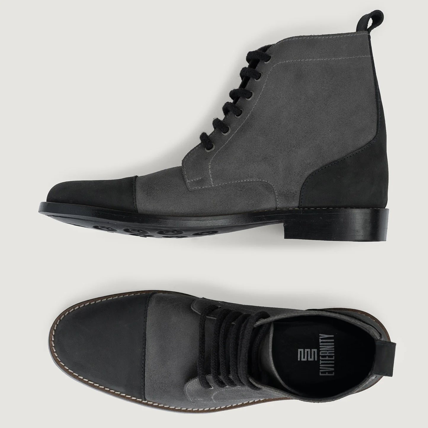 Knight Derby Grey & Black Leather Boots - StudGuard