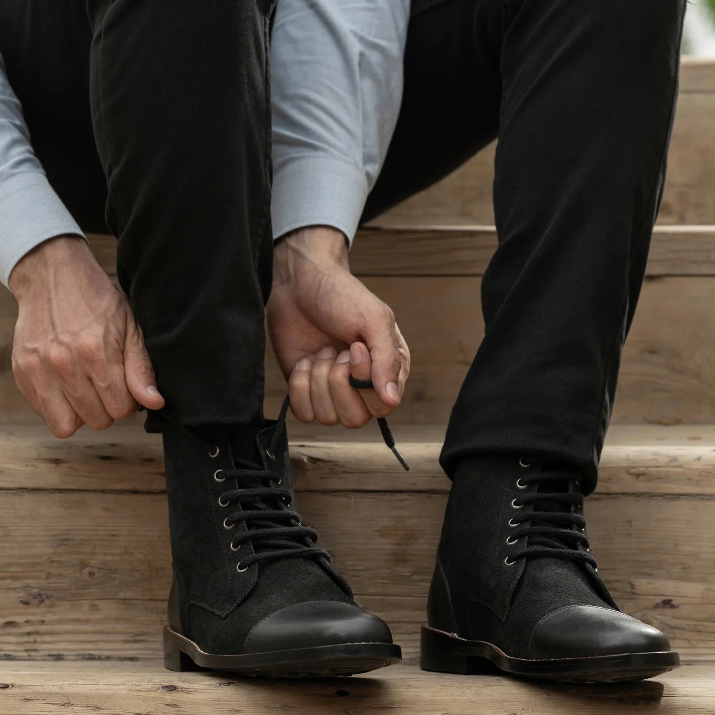 Knight Derby Hybrid Black Leather Boots - StudGuard