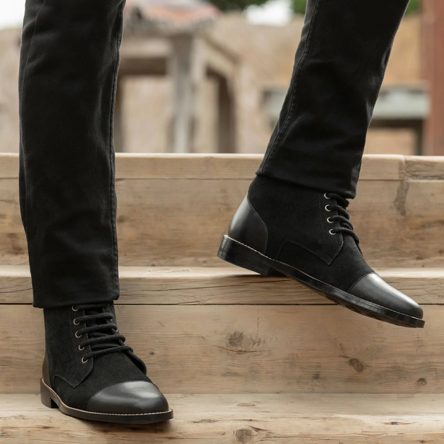 Knight Derby Hybrid Black Leather Boots - StudGuard
