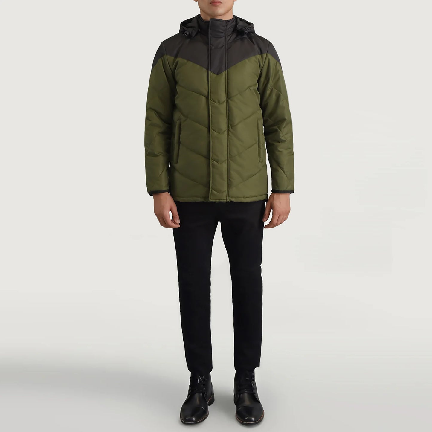 Luka Black & Green Hooded Puffer Jacket