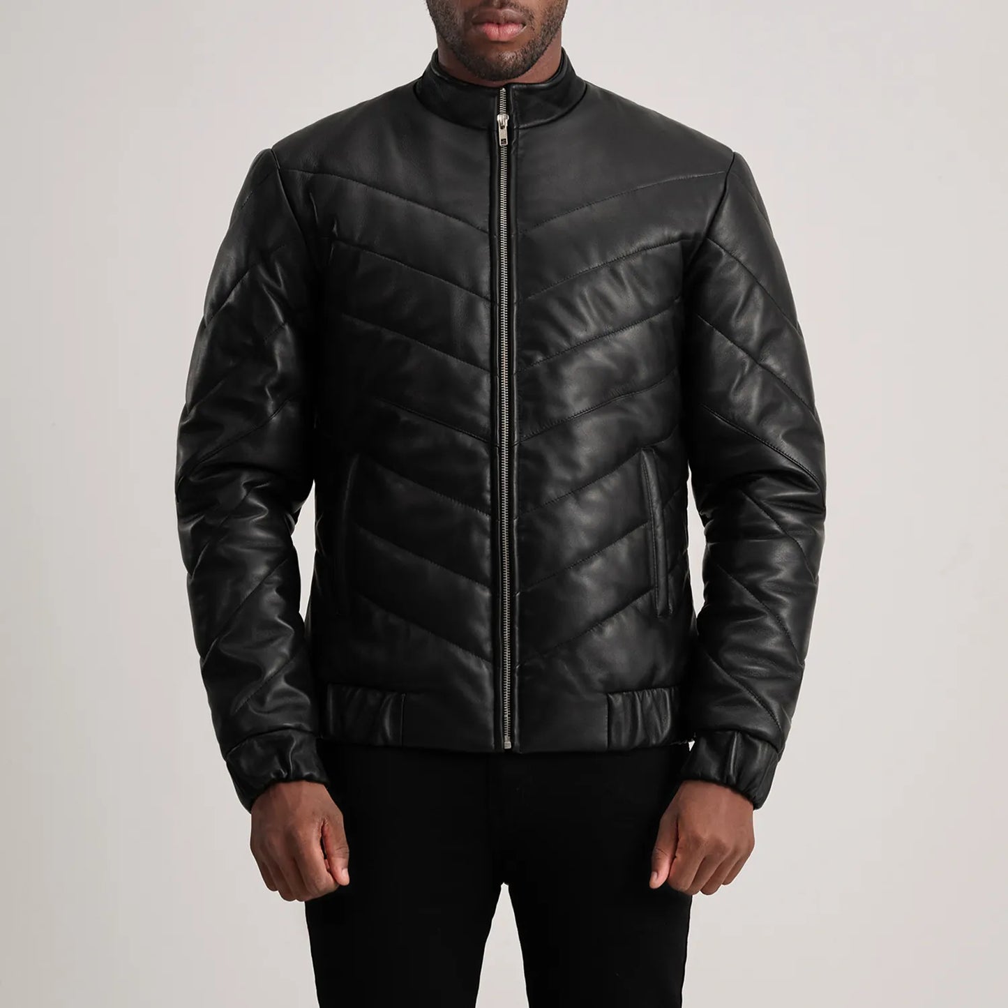 Travis Black Leather Puffer Jacket