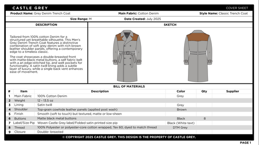Custom Castle Grey Clothing Sample Coat