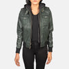 Roslyn Green Hooded Leather Bomber Jacket