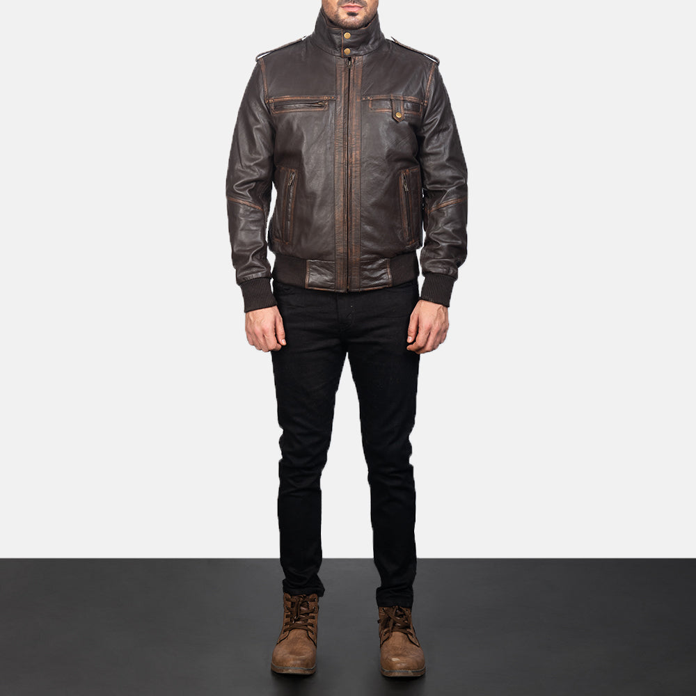 [FS] Glen Street Brown Leather Bomber Jacket