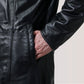 Cai Black Leather Shearling Coat