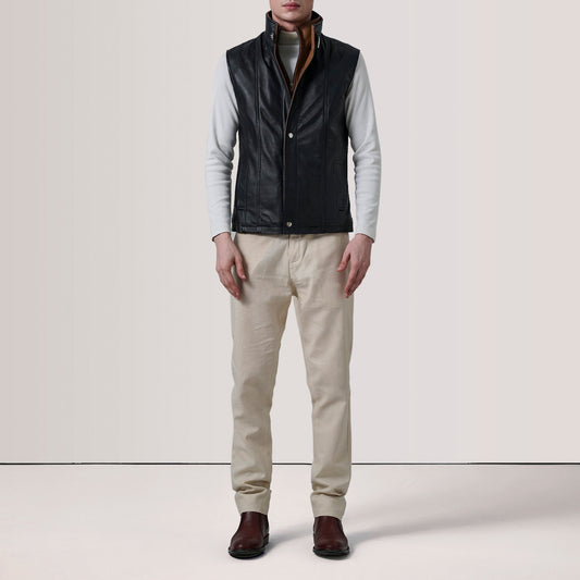 Zane Black Leather Vest