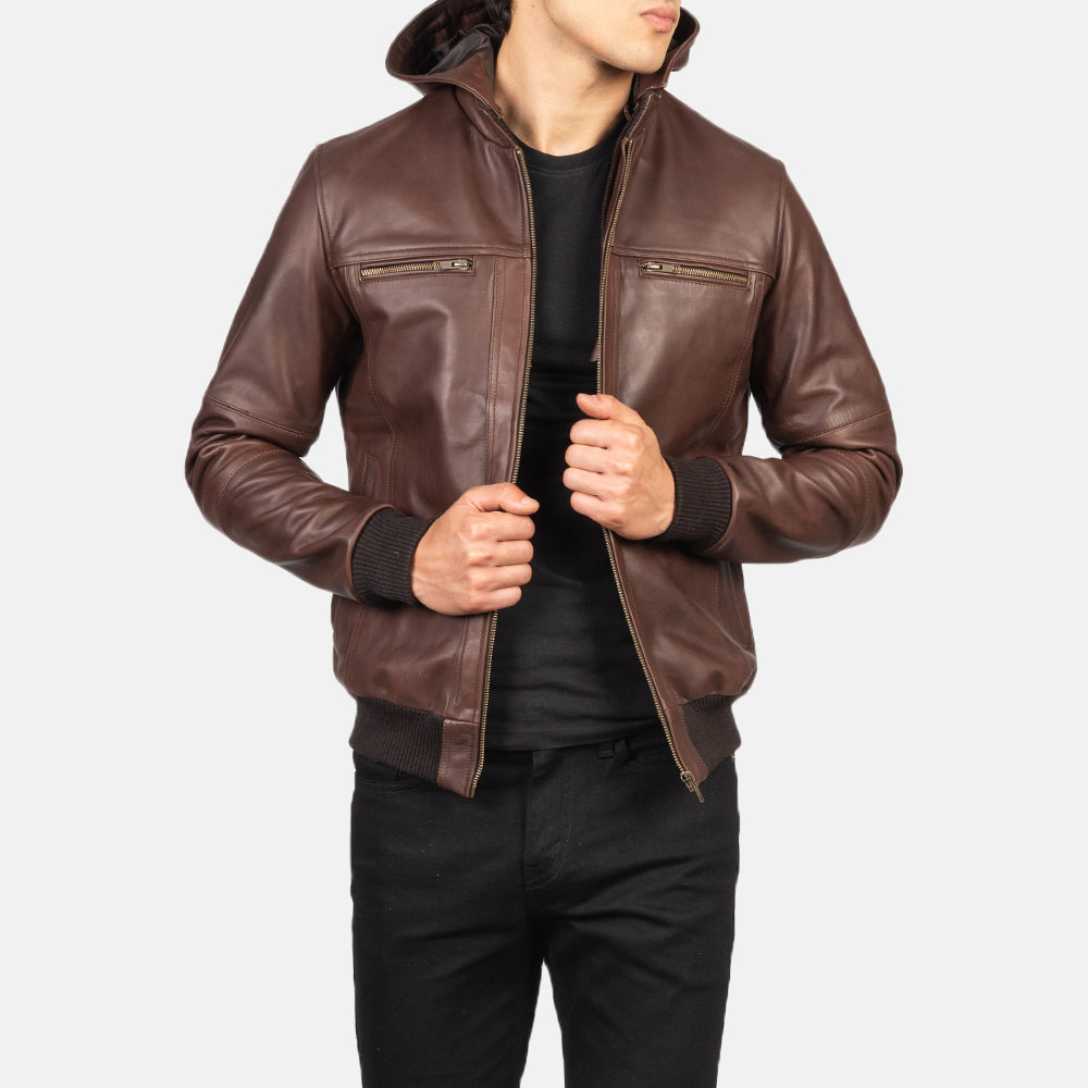 [FS] Bouncer Biz Brown Leather Bomber Jacket
