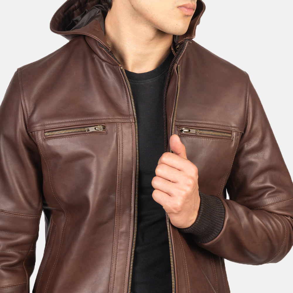 [FS] Bouncer Biz Brown Leather Bomber Jacket
