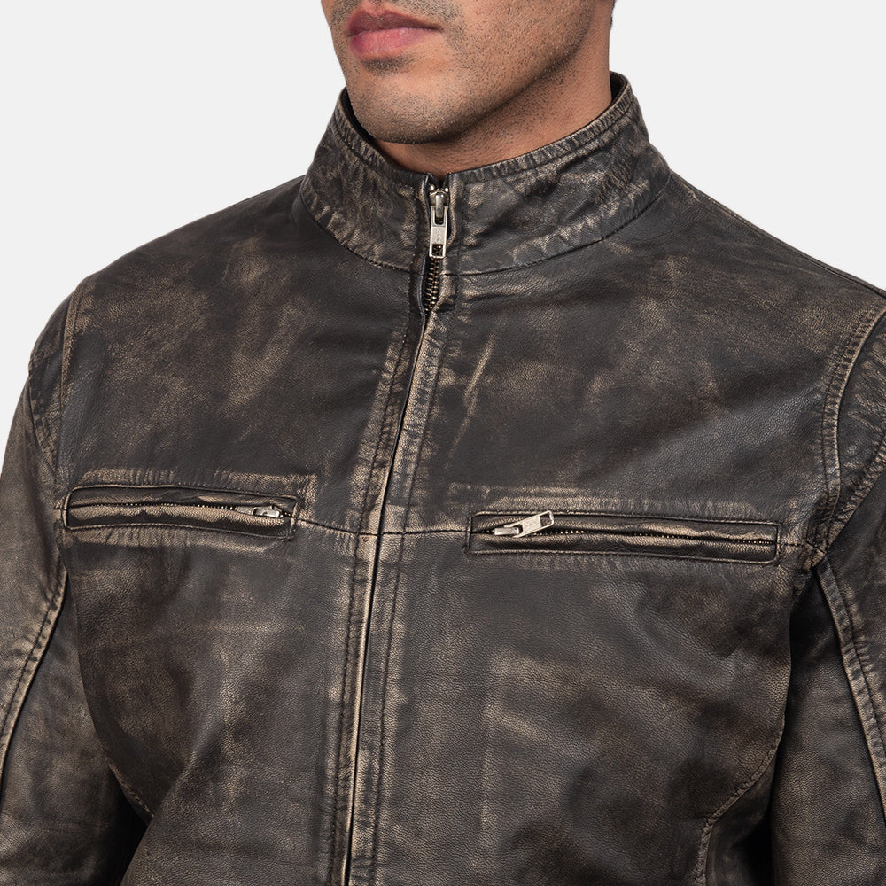 [FS] Ionic Distressed Brown Leather Biker Jacket
