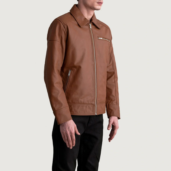 Lavendard Matte Brown Leather Biker Jacket