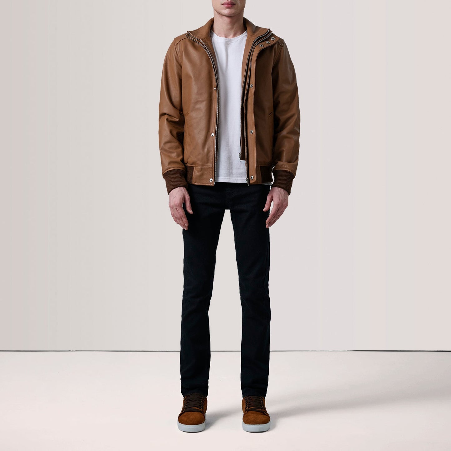Lester Tan Leather Bomber Jacket