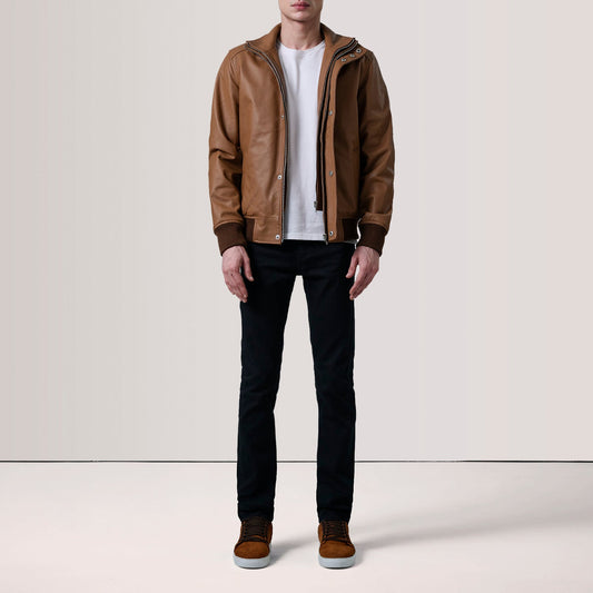 Lester Tan Leather Bomber Jacket