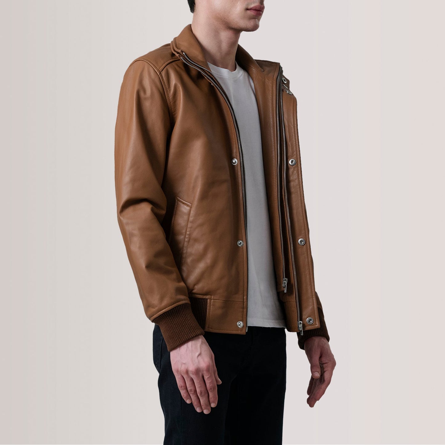 Lester Tan Leather Bomber Jacket
