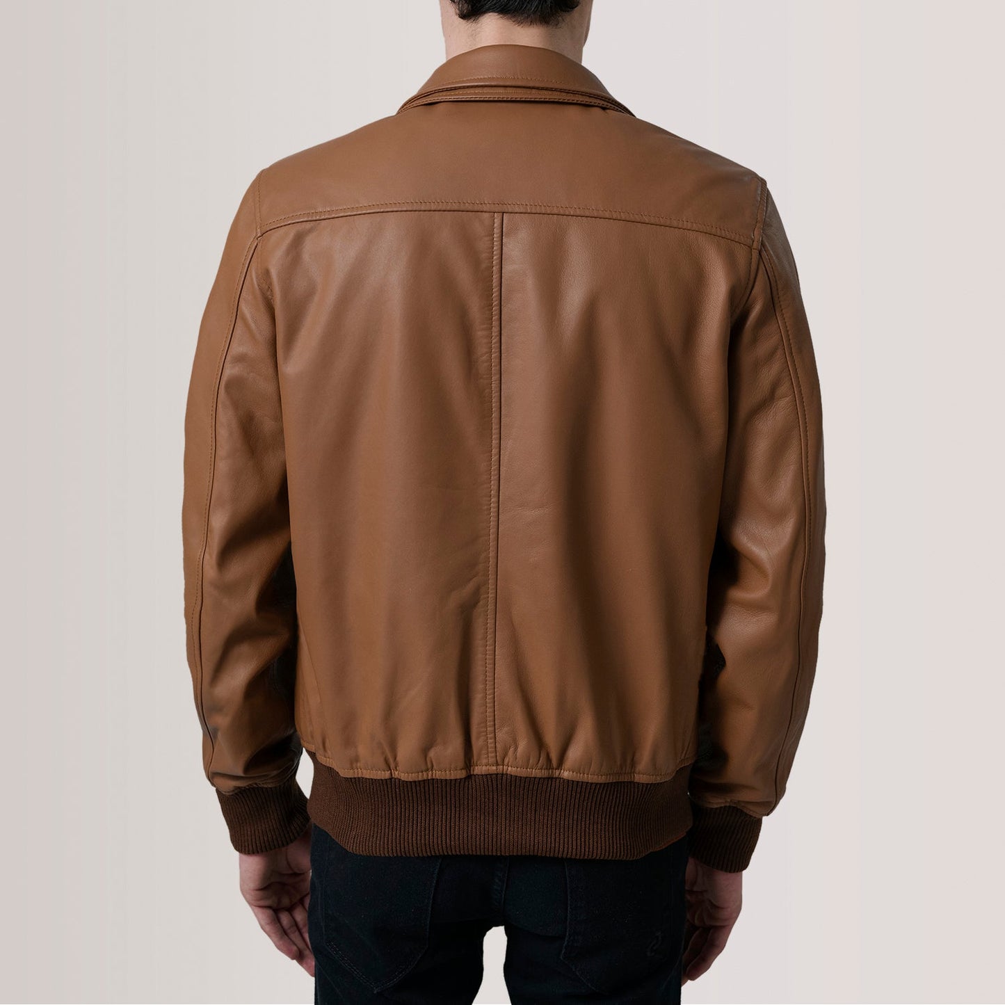 Lester Tan Leather Bomber Jacket
