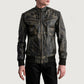 Sven Distressed Brown Leather Bomber Jacket