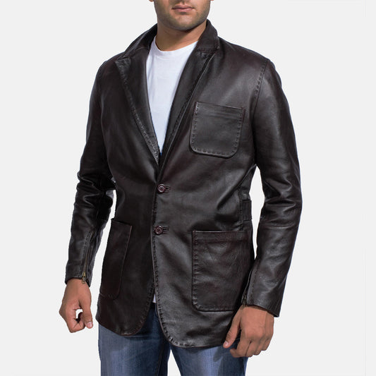 [FS] Wine Black Leather Blazer