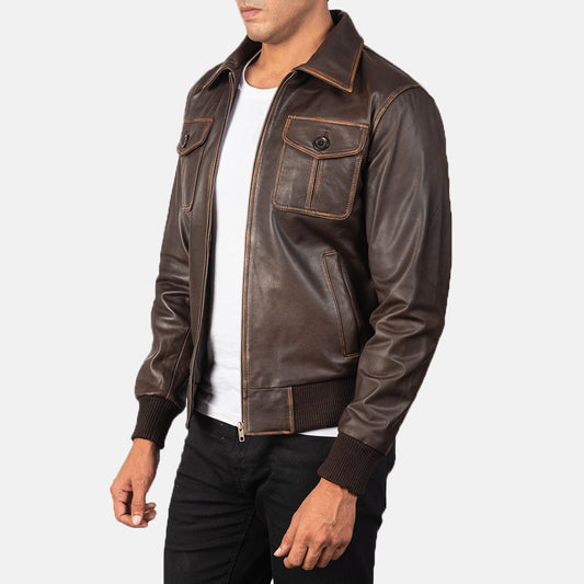 [FS] Aaron Brown Leather Bomber Jacket