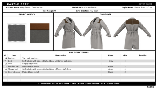 Custom Castle Grey Clothing Sample Coat