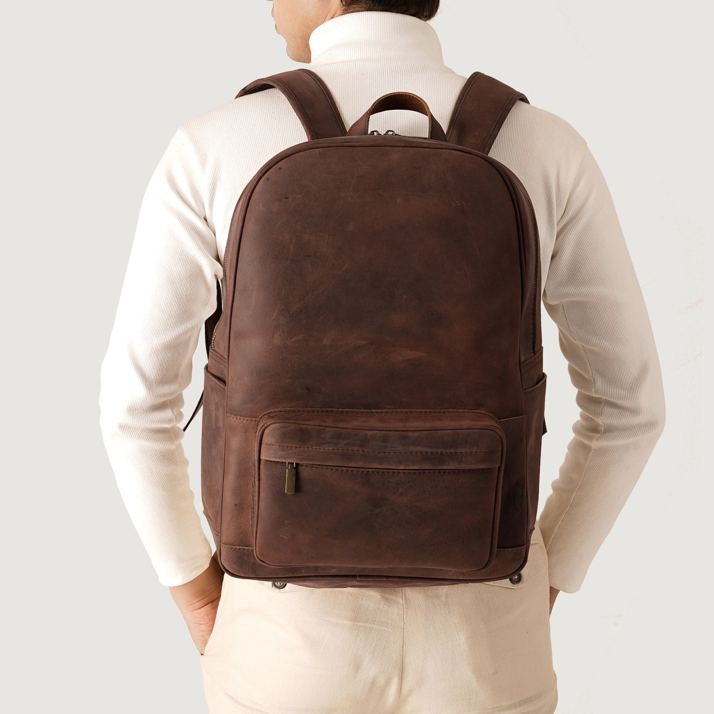 The Philos Vintage Distressed Brown Leather Backpack