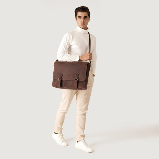 The Cristoph Vintage Distressed Brown Leather Messenger Bag