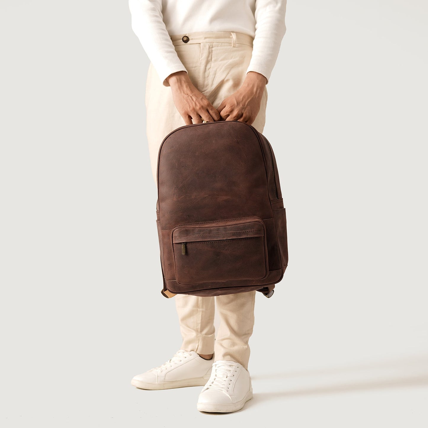 The Philos Vintage Distressed Brown Leather Backpack