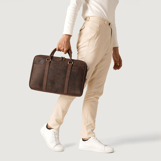 The Preston Vintage Distressed Brown Leather Briefcase