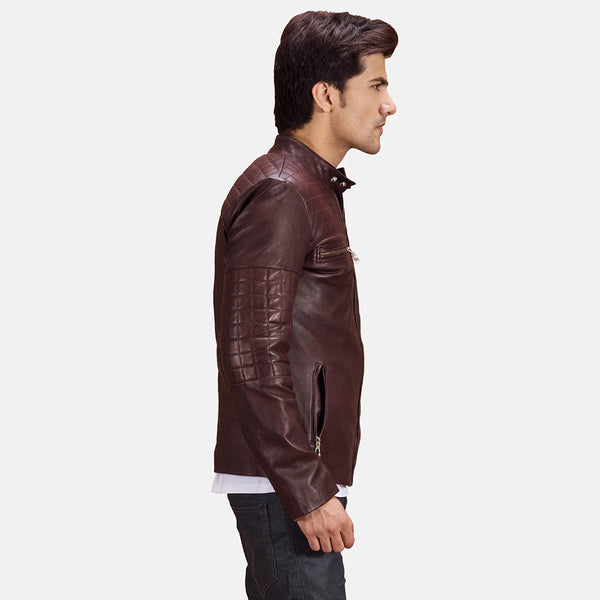 Urbane Quilted Maroon Leather Biker Jacket SH49