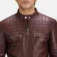 Urbane Quilted Maroon Leather Biker Jacket