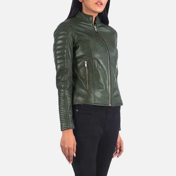 Adalyn Quilted Green Leather Biker Jacket SH651