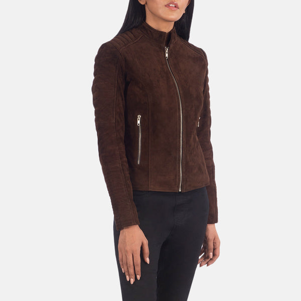 Adalyn Quilted Mocha Suede Biker Jacket SH650