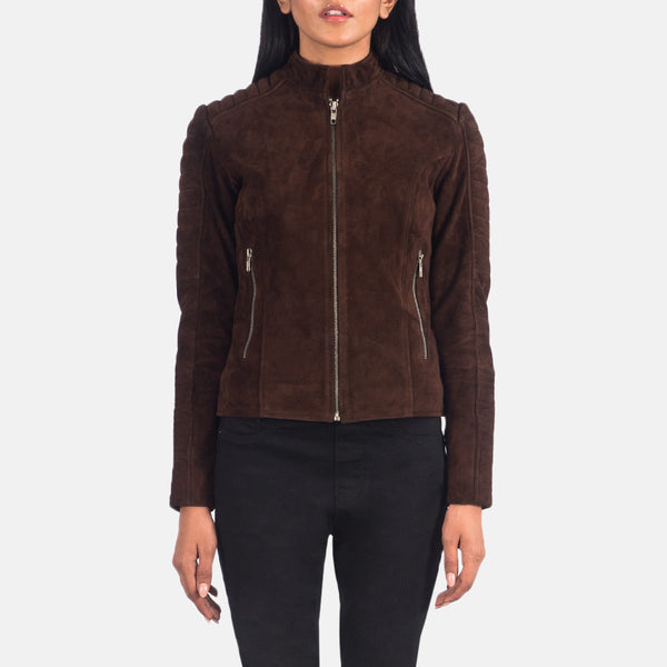 Adalyn Quilted Mocha Suede Biker Jacket SH650