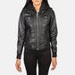 Roslyn Black Hooded Leather Bomber Jacket